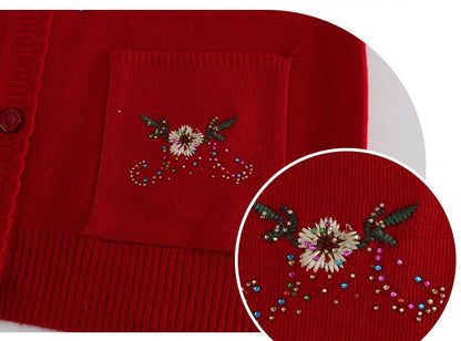 [XL-4XL] Embroidered Lapel Sweater for Middle-aged and Older People