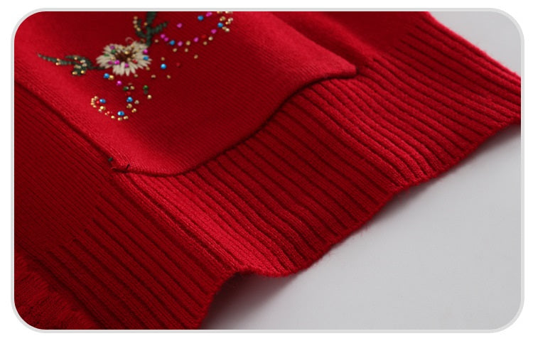 [XL-4XL] Embroidered Lapel Sweater for Middle-aged and Older People